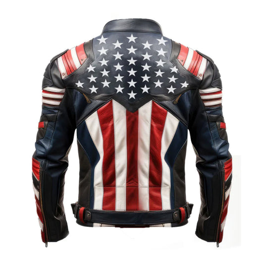 Men's American Flag Zipper Leather Jacket-Men's Biker Jackets-Premium Leather Street