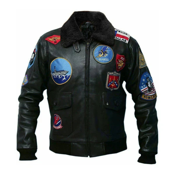 Top Gun Brown Faux Shearling Maverick Bomber Jacket-Men Shearling Jacket-Premium Leather Street