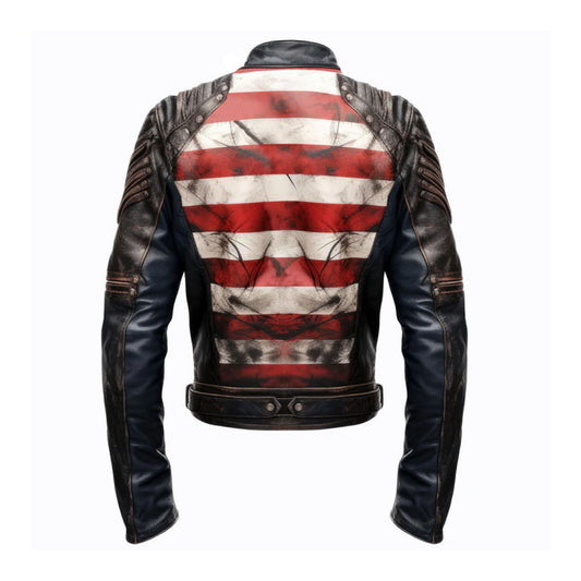 Men's USA Flag Casual Motorcycle Leather Jacket-Men's Biker Jackets-Premium Leather Street