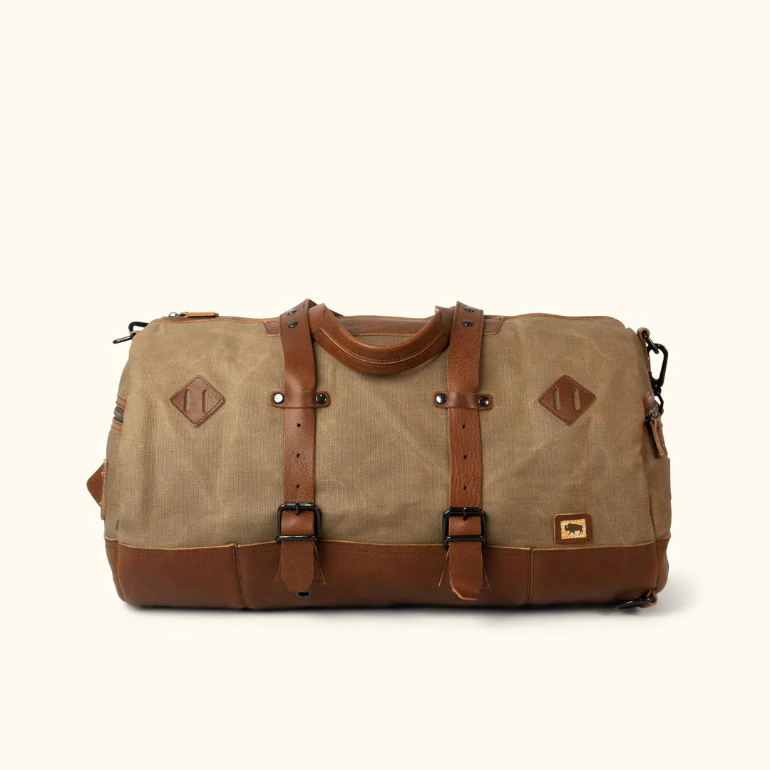 Dakota Field Khaki Waxed Canvas Duffle Bag-Leather Duffle bags-Premium Leather Street