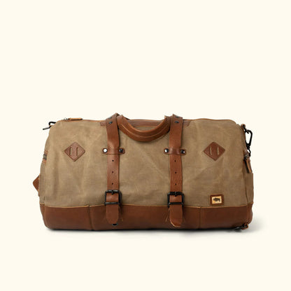 Dakota Field Khaki Waxed Canvas Duffle Bag-Leather Duffle bags-Premium Leather Street