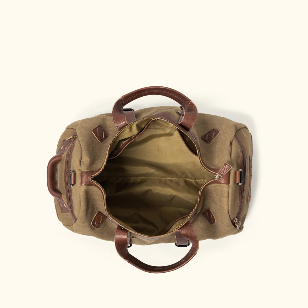 Dakota Field Khaki Waxed Canvas Duffle Bag-Leather Duffle bags-Premium Leather Street
