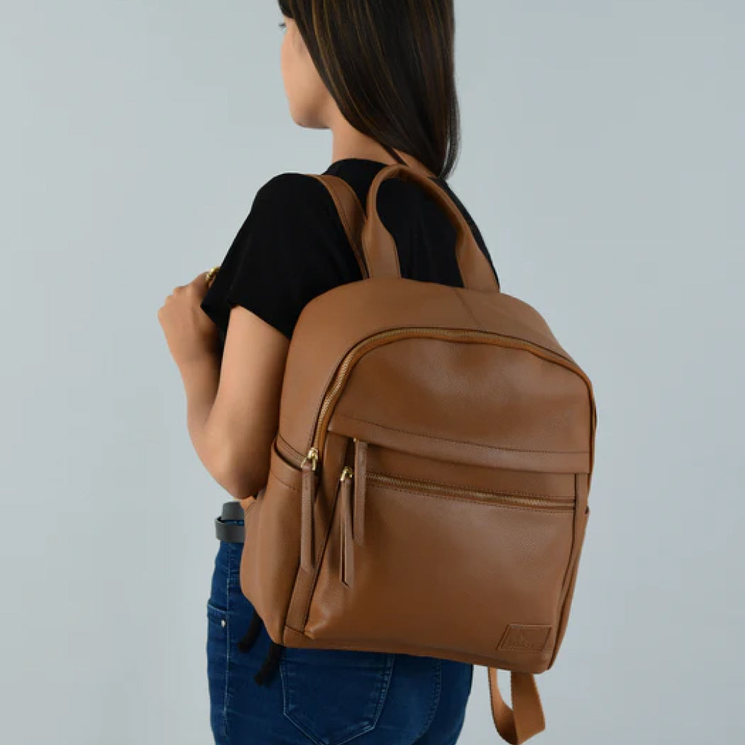 Tan Multi Pocket Women's Leather Backpack-Leather backpacks-Premium Leather Street