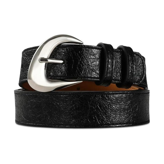 Black Faux Leather Belt with Silver Buckle-Women Leather Belts-Premium Leather Street
