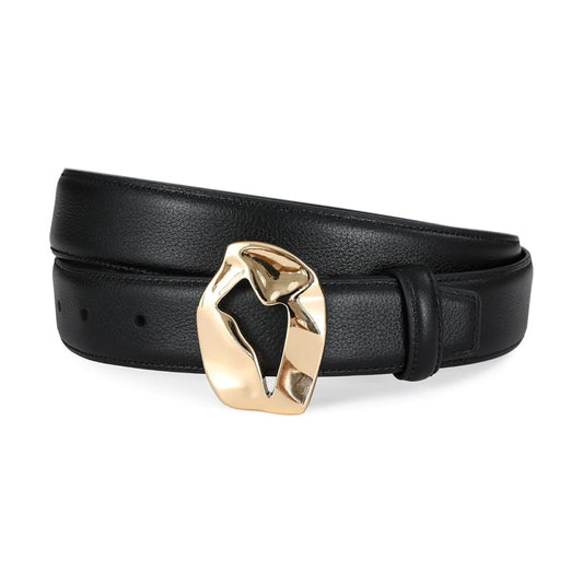 Black Genuine Leather Belt with Gold Buckle-Women Leather Belts-Premium Leather Street