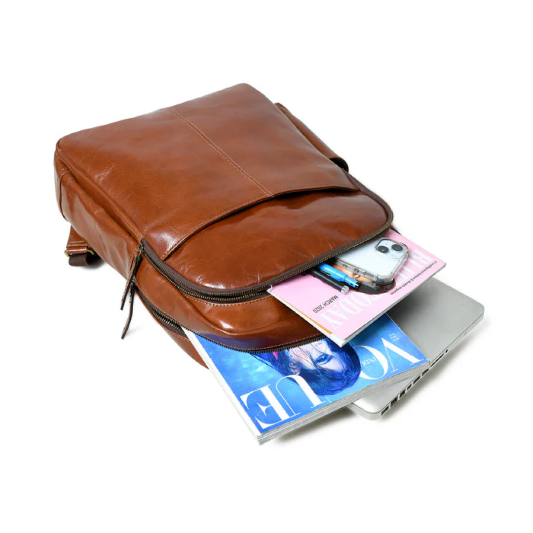 Tan Luxury Italian Leather Backpack-Leather backpacks-Premium Leather Street