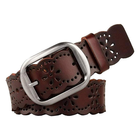 Leather Belt Hollow Flower Wide Belt-Women Leather Belts-Premium Leather Street
