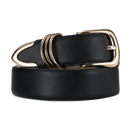 Elegant Leather Belt with Gold Buckle-Women Leather Belts-Premium Leather Street