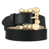 Genuine Leather Belt with Gold Bubble Buckle-Women Leather Belts-Premium Leather Street