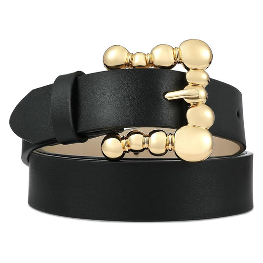 Genuine Leather Belt with Gold Bubble Buckle-Women Leather Belts-Premium Leather Street