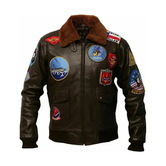 Top Gun Brown Faux Shearling Maverick Bomber Jacket-Men Shearling Jacket-Premium Leather Street