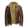 Men's Brown Vintage Faux Shearling Bomber Leather Jacket-Men Shearling Jacket-Premium Leather Street