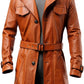 Tan Classic Long Real Leather Coat