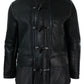 Black Shearling Duffle Coat with Real Leather and Hood