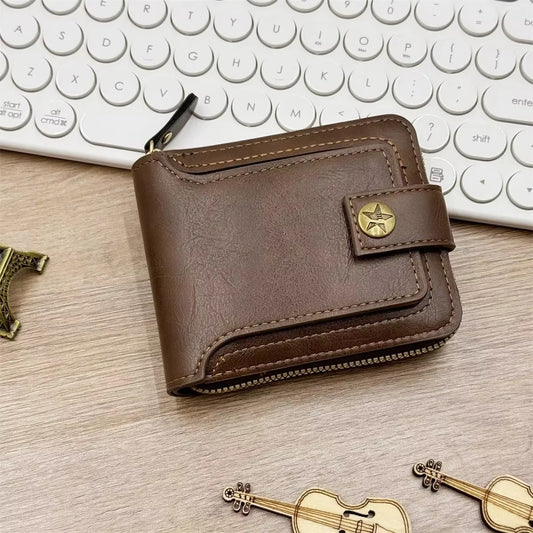 Vintage Men’s Leather Zipper Wallet – Compact & Durable
